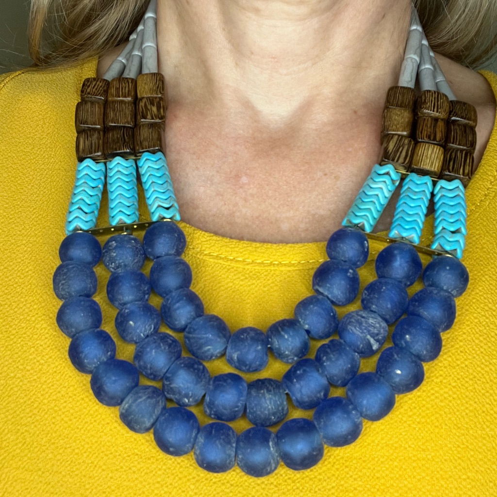 David Aubrey Blue And Brown Beaded Necklace